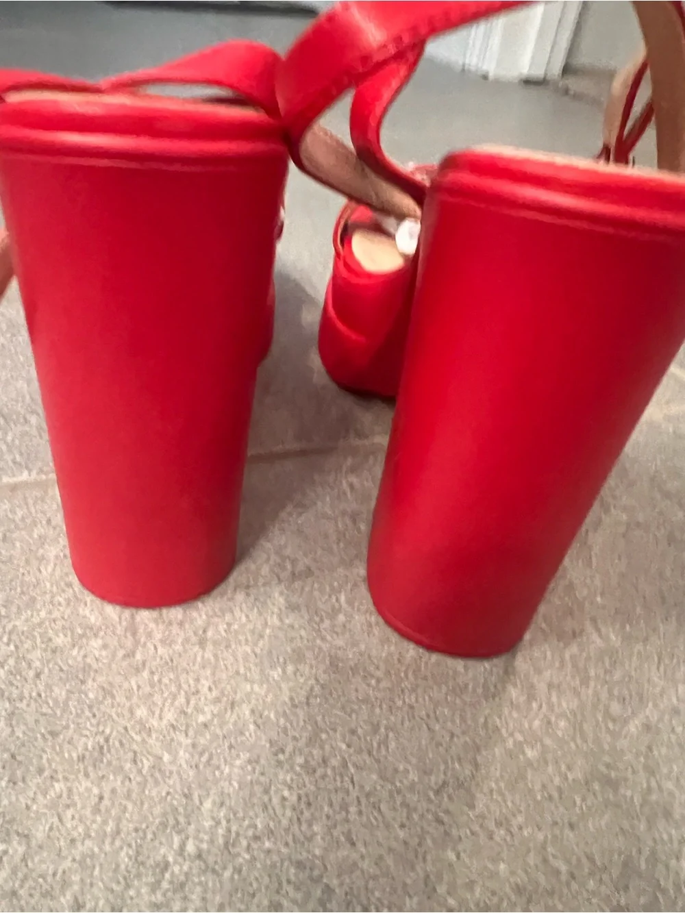 Chunky Red Platform Block Heel Sandals w/ Ankle Strap